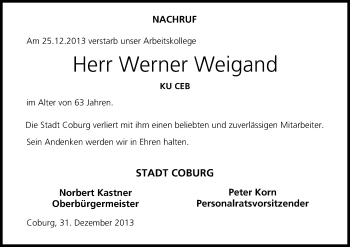 Anzeige von Werner Weigand von MGO