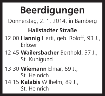 Anzeige von Beerdigungen 20140102 von MGO