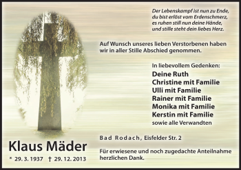 Anzeige von Klaus Mäder von MGO