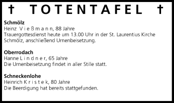 Anzeige von Totentafel vom 31.12.2013 von MGO