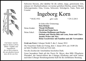 Anzeige von Ingeborg Korn von MGO