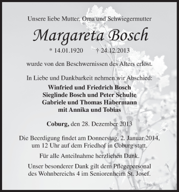 Anzeige von Margareta Bosch von MGO