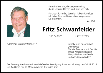Anzeige von Fritz Schwanfelder von MGO