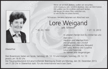 Anzeige von Lore Weigand von MGO