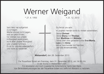 Anzeige von Werner Weigand von MGO