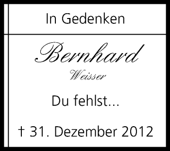 Anzeige von Bernhard Weisser von MGO