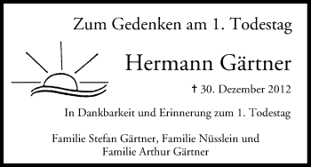 Anzeige von Hermann Gärtner von MGO
