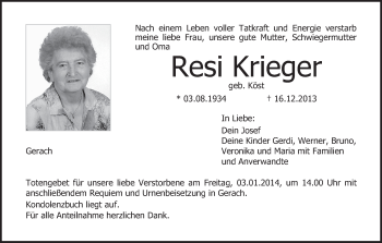 Anzeige von Resi Krieger von MGO