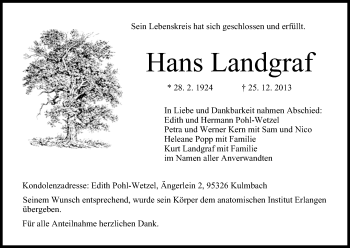 Anzeige von Hans Landgraf von MGO