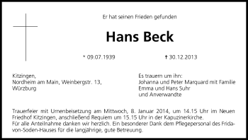 Anzeige von Hans Beck von MGO