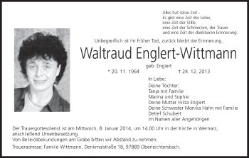 Anzeige von Waltraud Englert-Wittmann von MGO