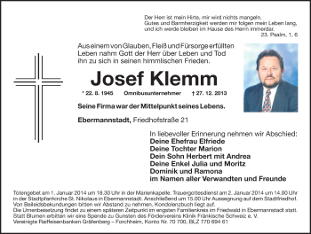 Anzeige von Josef Klemm von MGO