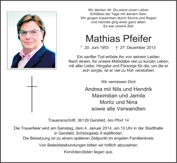 Anzeige von Mathias Pfeifer von MGO