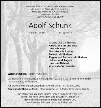 Anzeige von Adolf Schunk von MGO