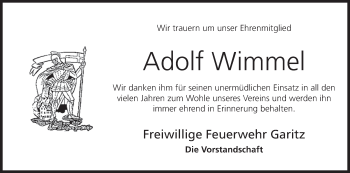 Anzeige von Adolf Wimmel von MGO