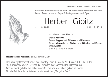 Anzeige von Herbert Gibitz von MGO