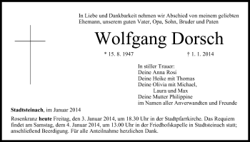 Anzeige von Wolfgang Dorsch von MGO