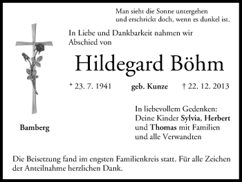 Anzeige von Hildegard Böhm von MGO