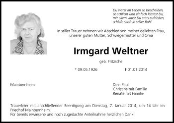 Anzeige von Irmgard Weltner von MGO