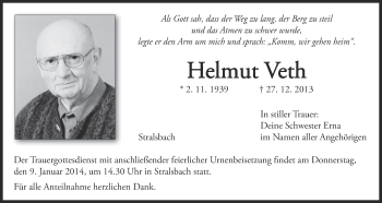 Anzeige von Helmut Veth von MGO