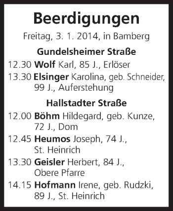 Anzeige von Beerdigungen 20140103 von MGO