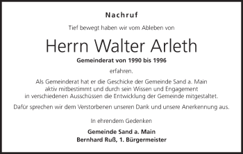 Anzeige von Walter Arleth von MGO
