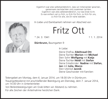 Anzeige von Fritz Ott von MGO