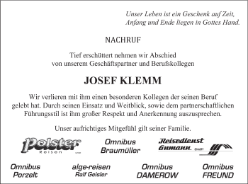 Anzeige von Josef Klemm von MGO