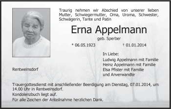 Anzeige von Erna Appelmann von MGO