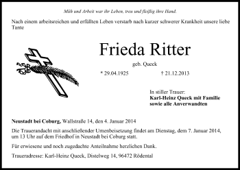 Anzeige von Frieda Ritter von MGO