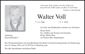 Anzeige von Walter Voll von MGO