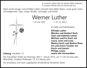 Anzeige von Werner Luther von MGO
