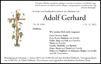 Anzeige von Adolf Gerhard von MGO