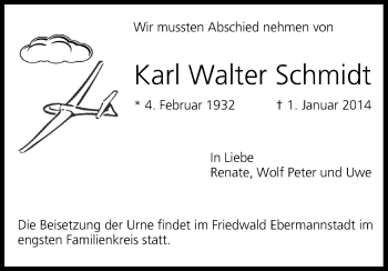 Anzeige von Karl Walter Schmidt von MGO