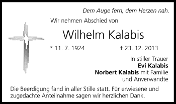Anzeige von Wilhelm Kalabis von MGO