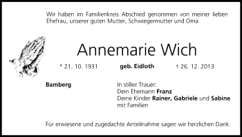 Anzeige von Annemarie Wich von MGO