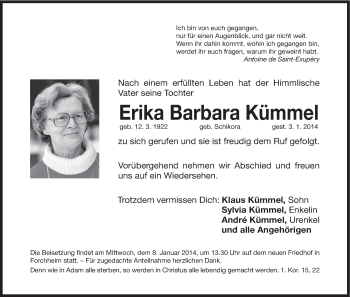 Anzeige von Erika Barbara Kümmel von MGO
