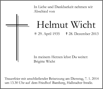 Anzeige von Helmut Wicht von MGO