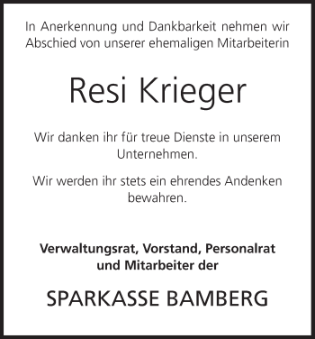 Anzeige von Resi Krieger von MGO