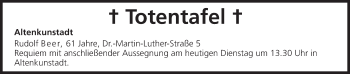 Anzeige von Totentafel vom 07.01.2014 von MGO