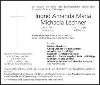 Anzeige von Ingrid Amanda Maria Michaela Lechner von MGO