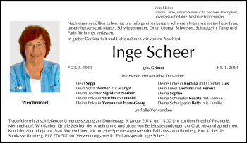 Anzeige von Inge Scheer von MGO
