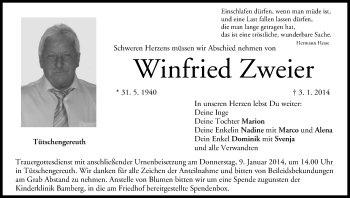 Anzeige von Winfried Zweier von MGO