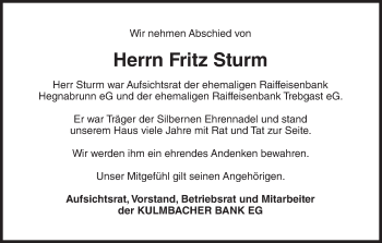 Anzeige von Fritz Sturm von MGO