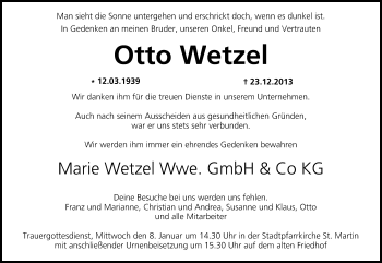 Anzeige von Otto Wetzel von MGO