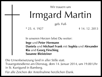 Anzeige von Irmgard Martin von MGO