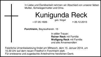 Anzeige von Kunigunda Reck von MGO