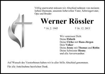 Anzeige von Werner Rössler von MGO
