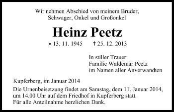 Anzeige von Heinz Peetz von MGO