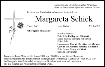 Anzeige von Margareta Schick von MGO
